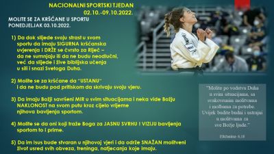 NACIONALNI SPORTSKI TJEDAN 02.10.-09.10.2022; MOLITE SE ZA KRŠĆANE U SPORTU